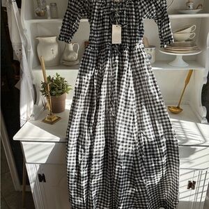 Doen Black and White Checkered Midi Dress